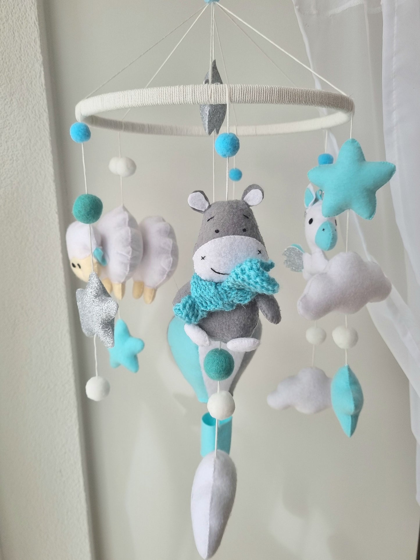Baby Mobile Heissluftballon blau/weiss/grau