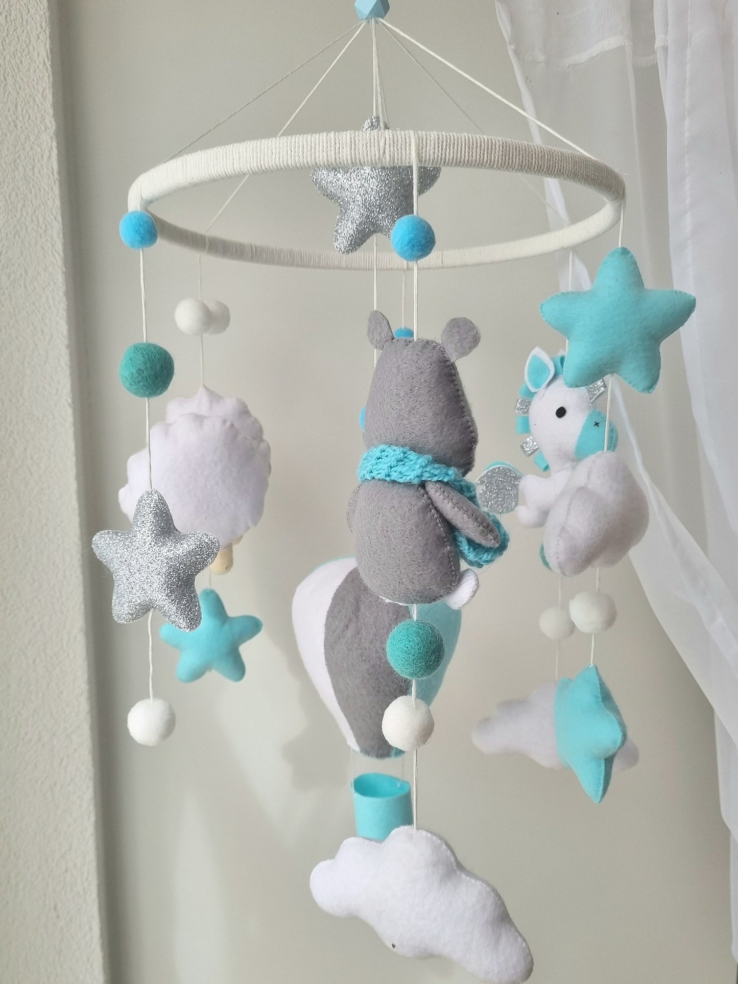 Baby Mobile Heissluftballon blau/weiss/grau