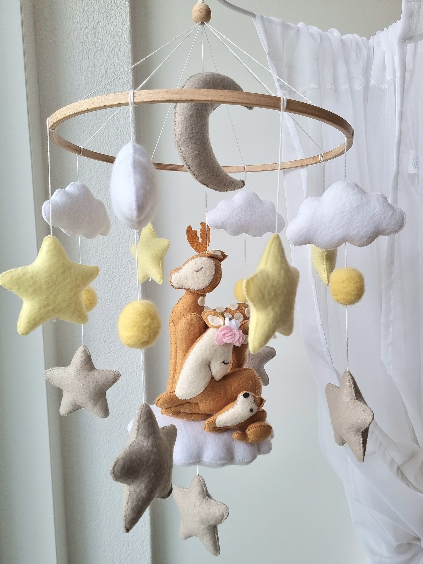 Baby Mobile Bambi Liebe rosa/gelb