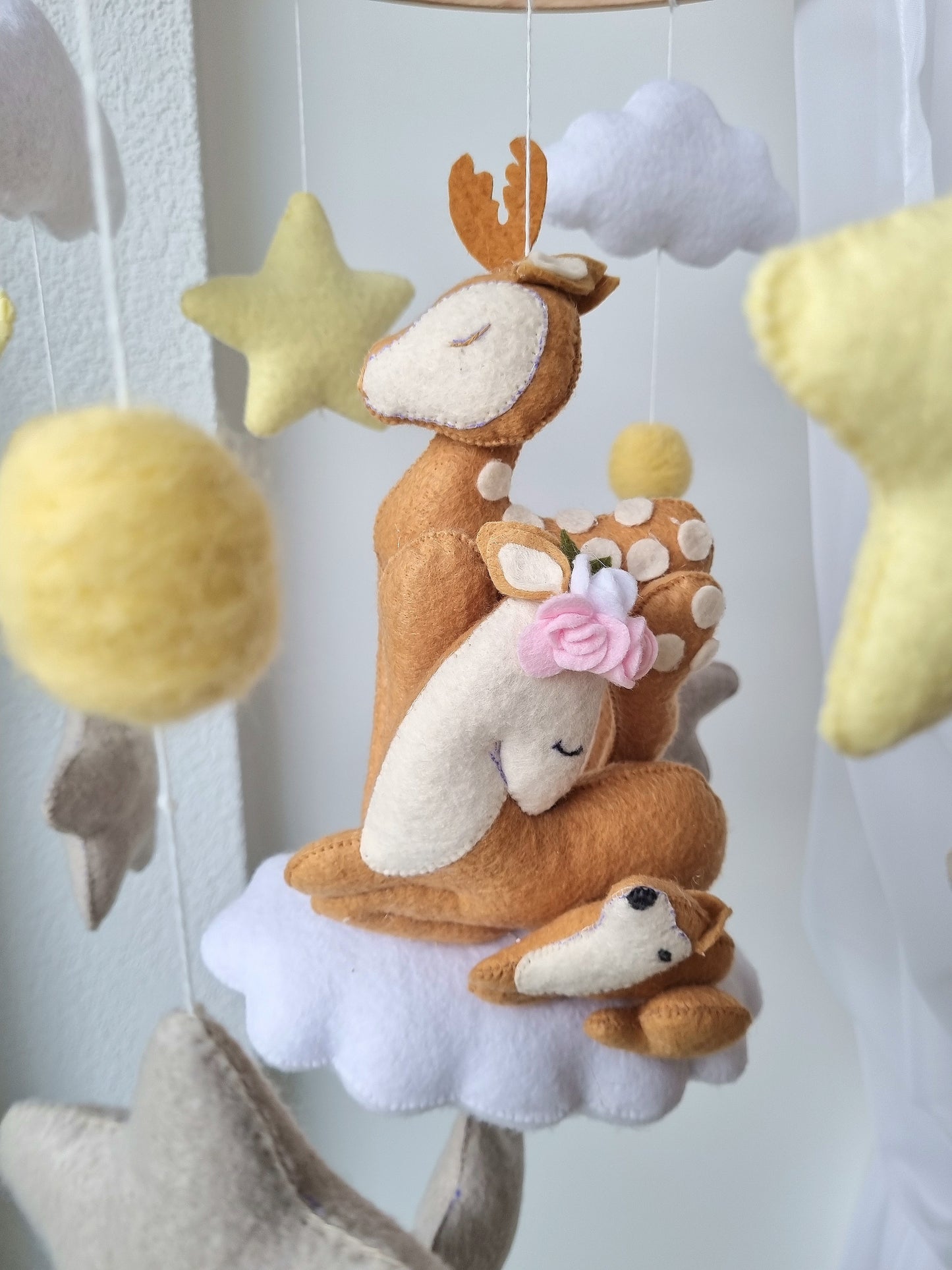 Baby Mobile Bambi Liebe rosa/gelb