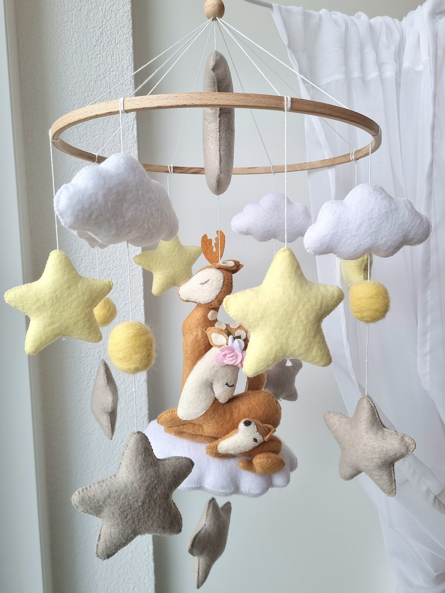 Baby Mobile Bambi Liebe rosa/gelb