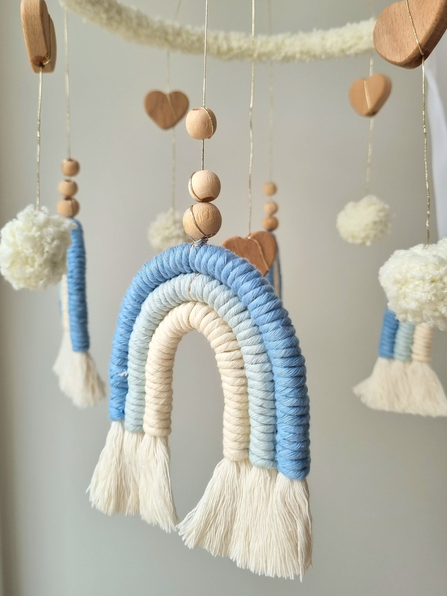 Baby Mobile Puffel Makramee blau