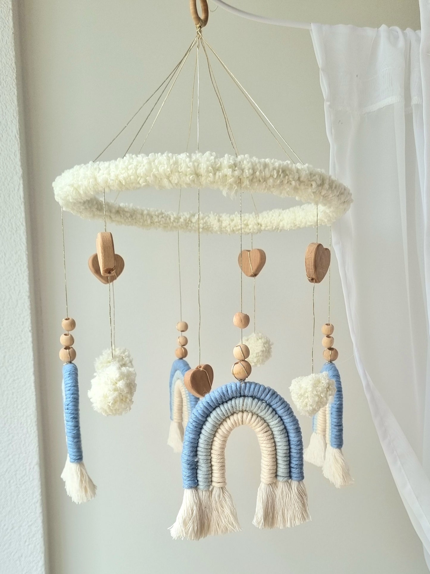 Baby Mobile Puffel Makramee blau