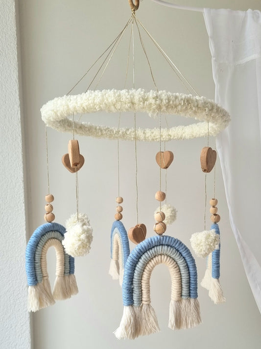 Baby Mobile Puffel Makramee blau