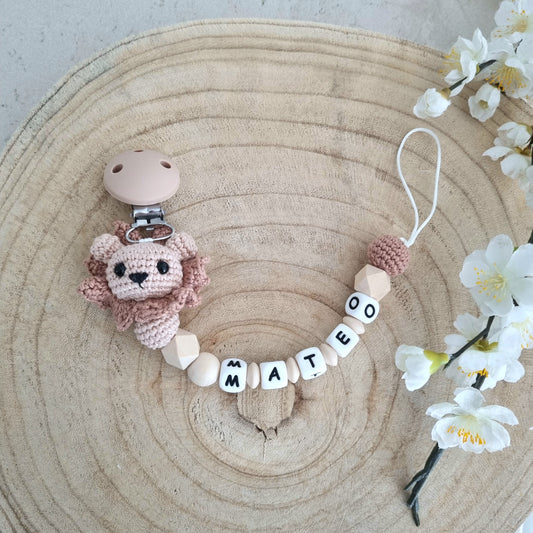 Schnullerkette kleiner Löwe braun