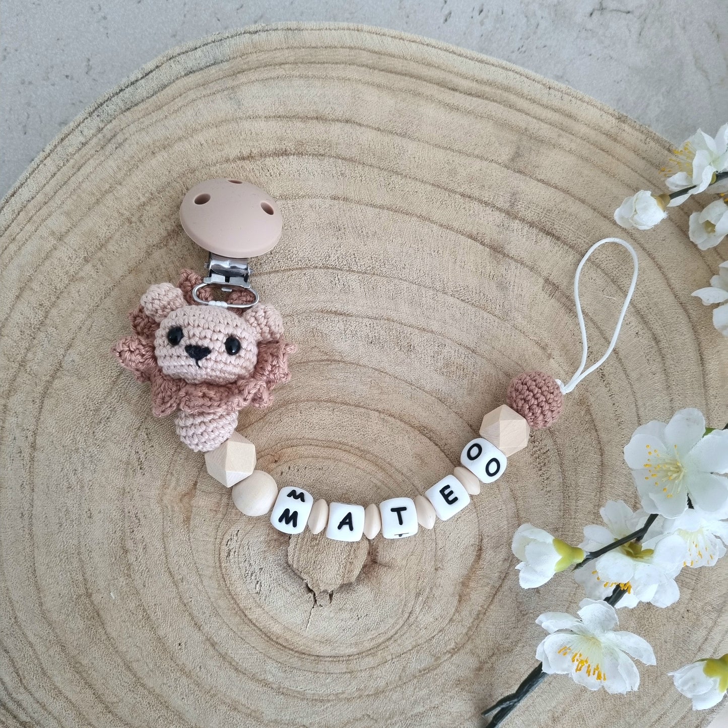 Schnullerkette kleiner Löwe braun