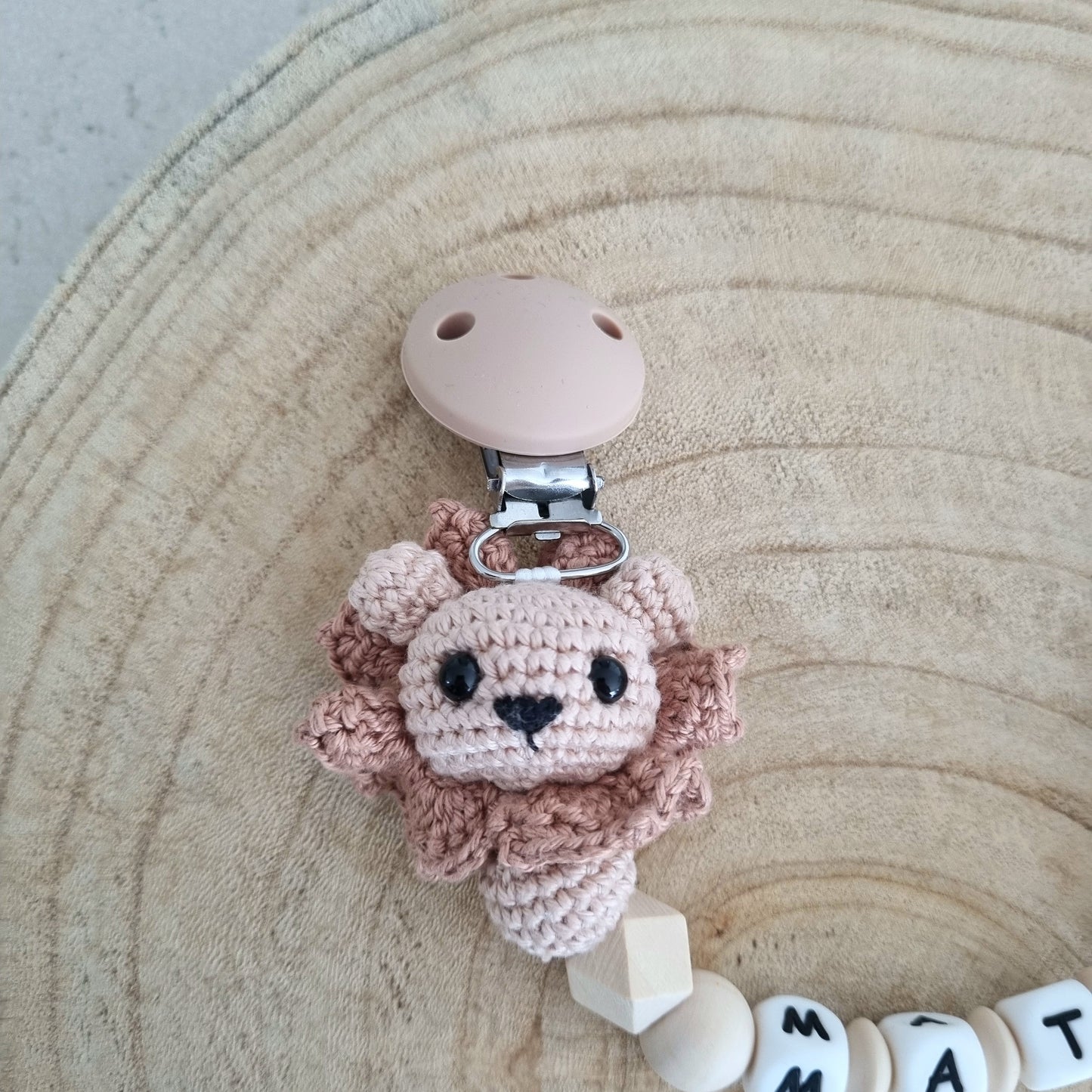 Schnullerkette kleiner Löwe braun