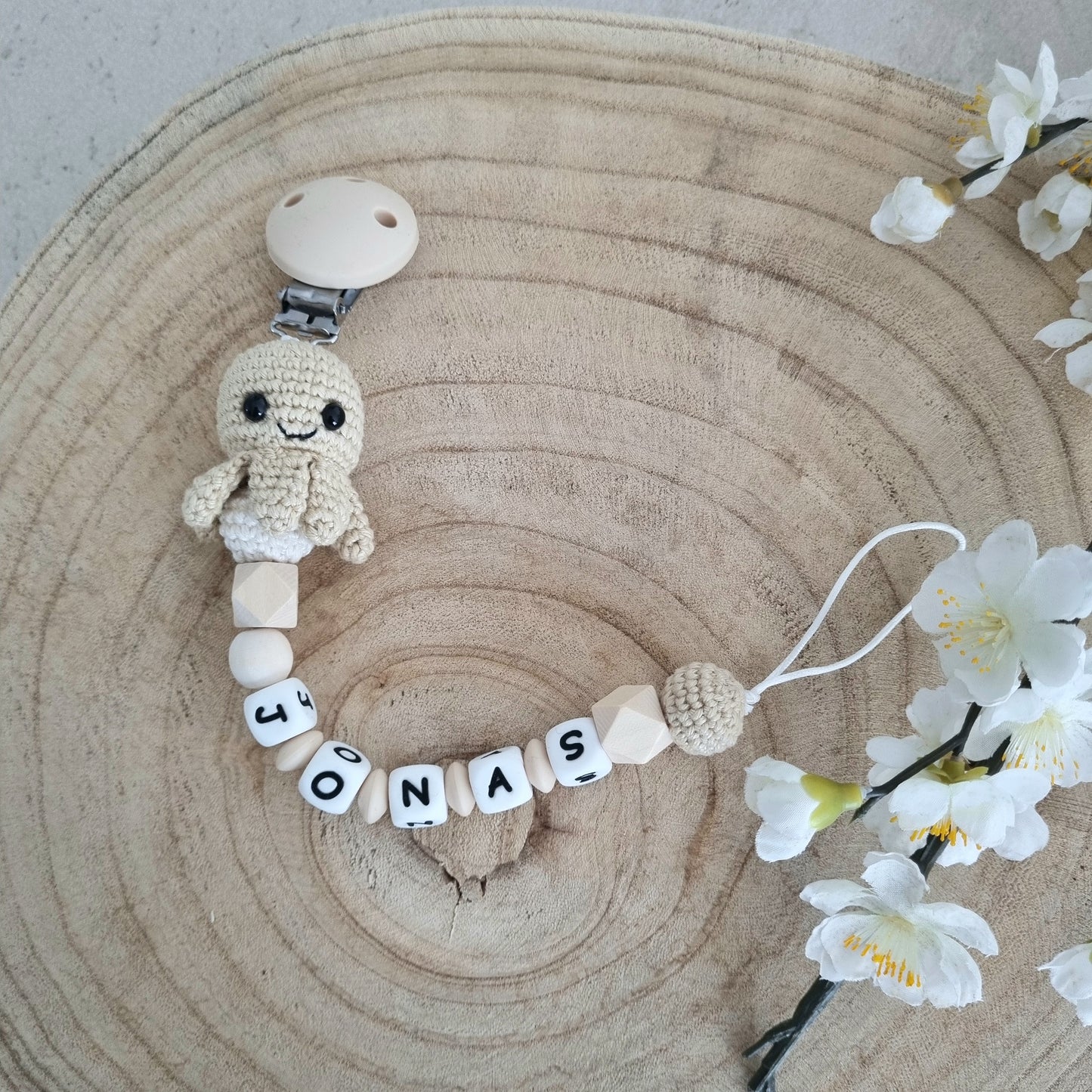 Schnullerkette kleiner Oktopus beige