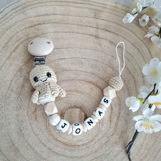 Schnullerkette kleiner Oktopus beige