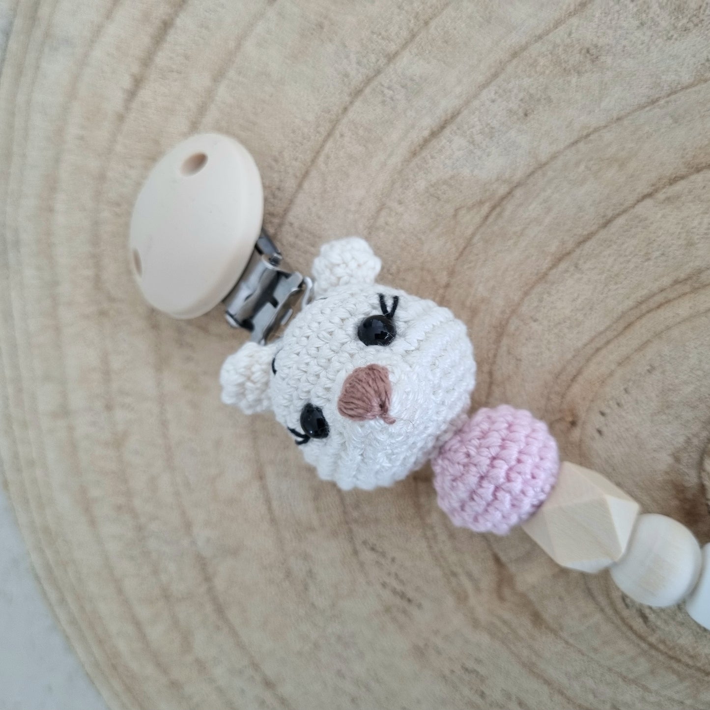 Schnullerkette kleiner Bär weiss