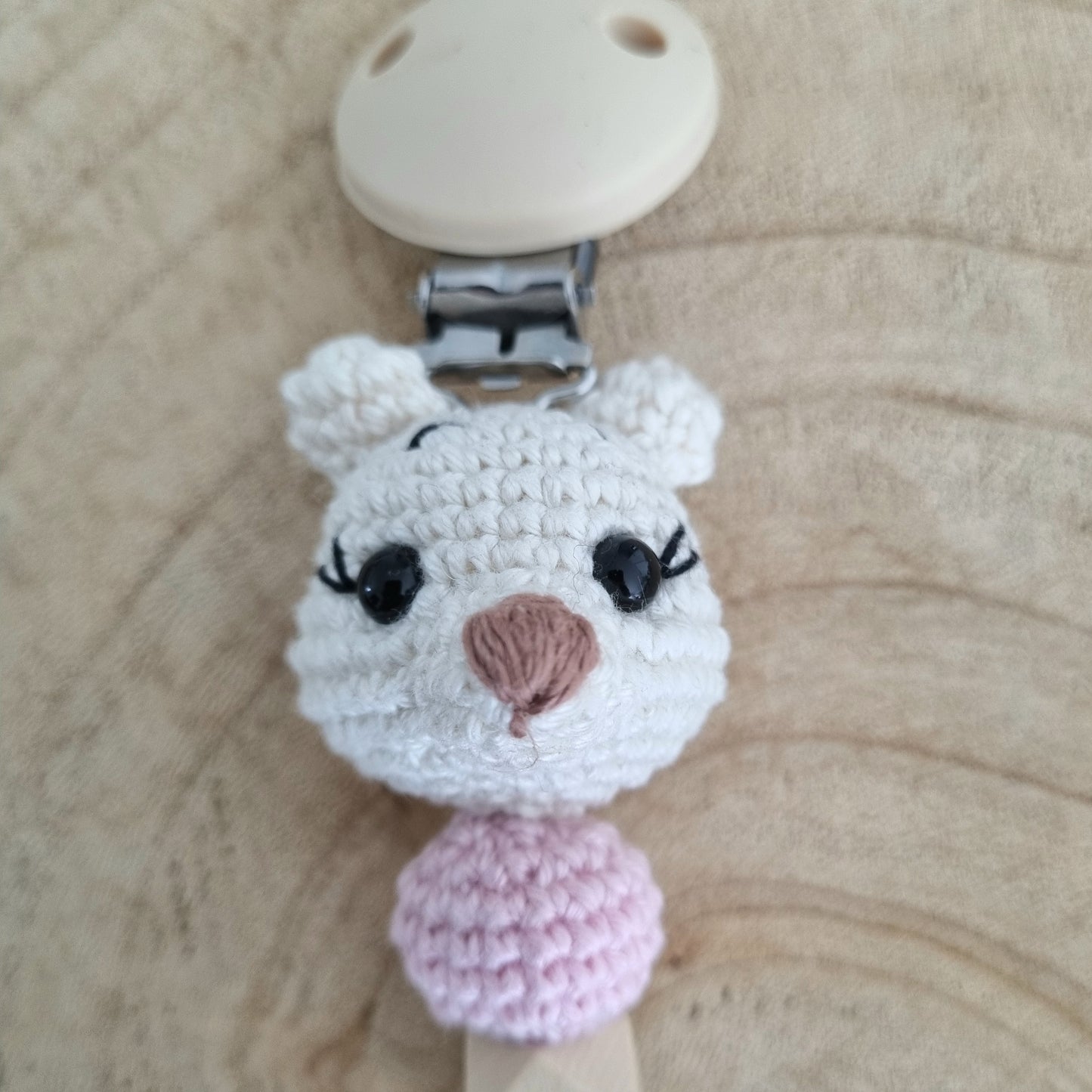 Schnullerkette kleiner Bär weiss