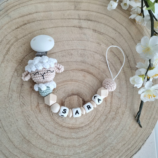 Schnullerkette Schäfchen weiss/blau