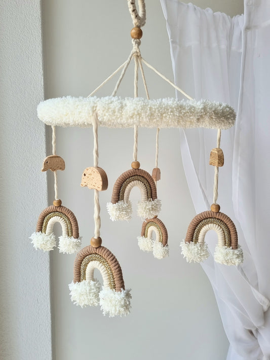 Baby Mobile Makramee Puffel braun/gold