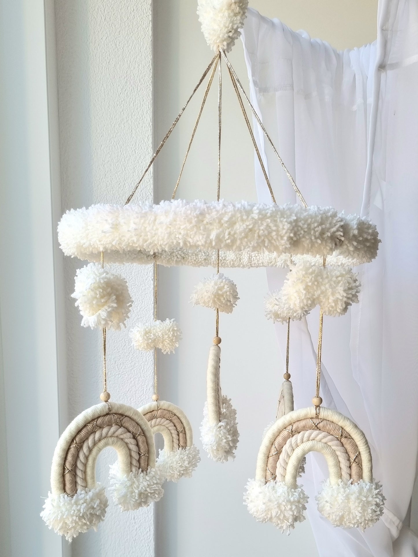 Baby Mobile Puffel Makramee beige/weiss