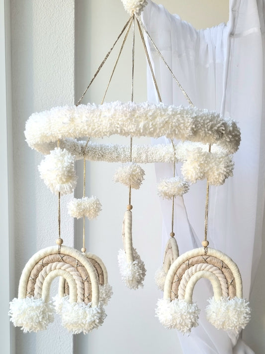 Baby Mobile Puffel Makramee beige/weiss