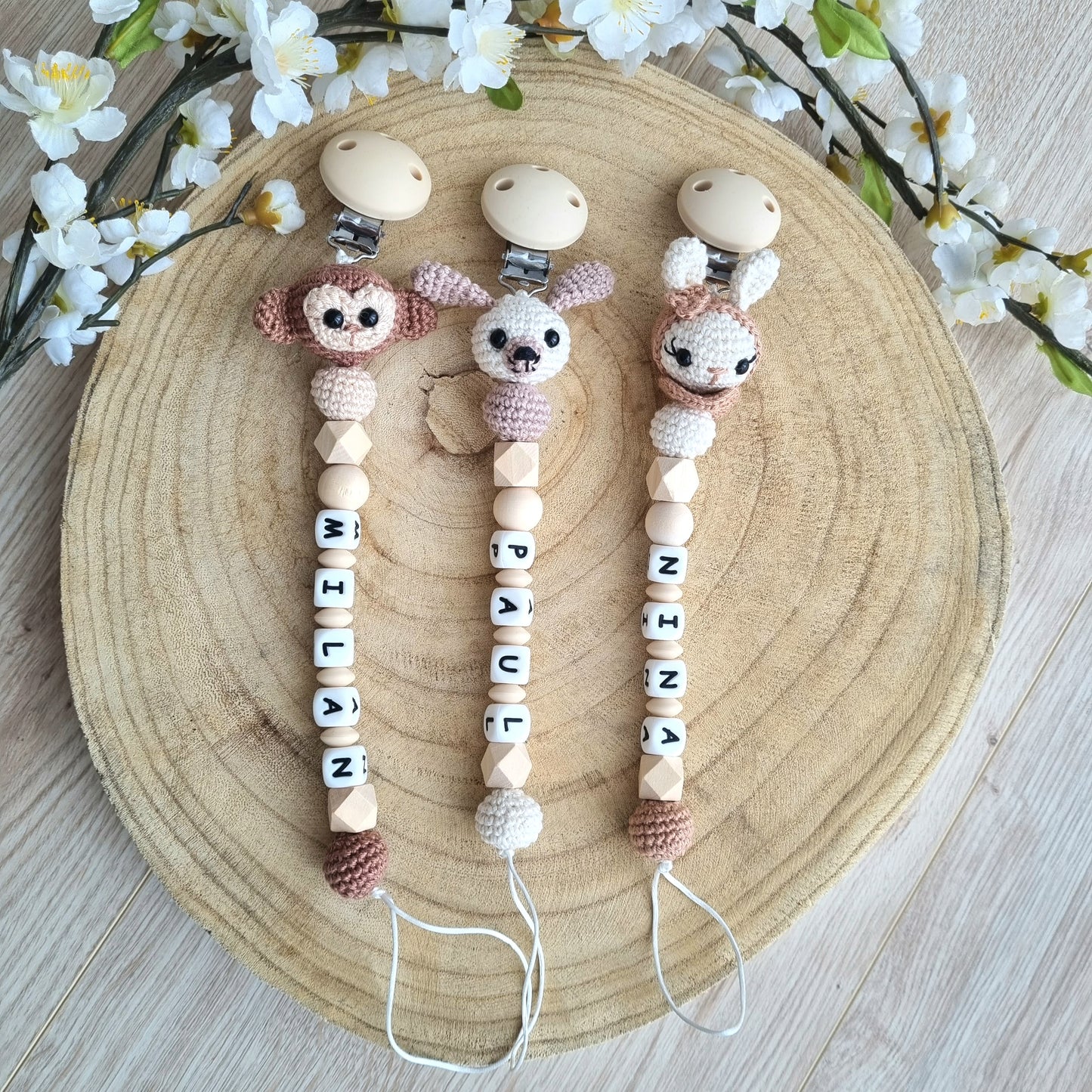 Schnullerkette Hündchen creme/braun