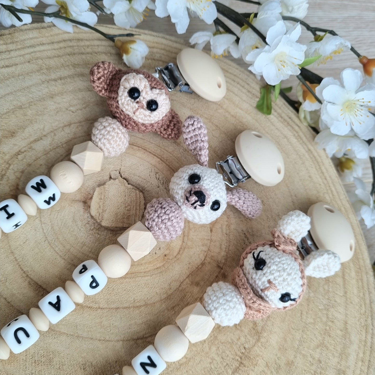 Schnullerkette Häschen creme/braun