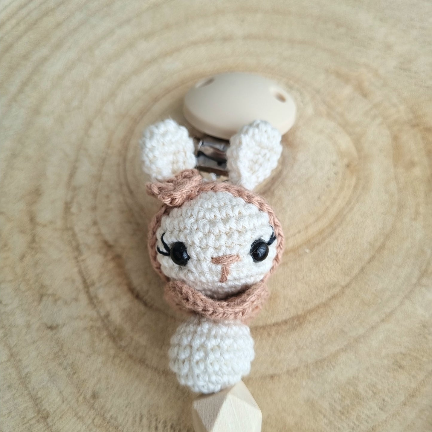 Schnullerkette Häschen creme/braun