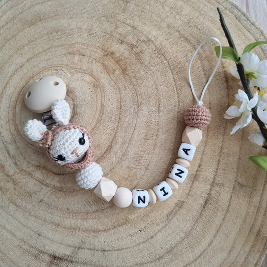 Schnullerkette Häschen creme/braun