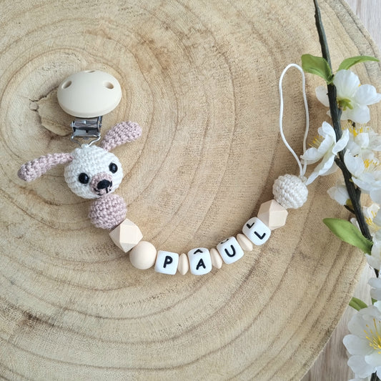 Schnullerkette Hündchen creme/braun