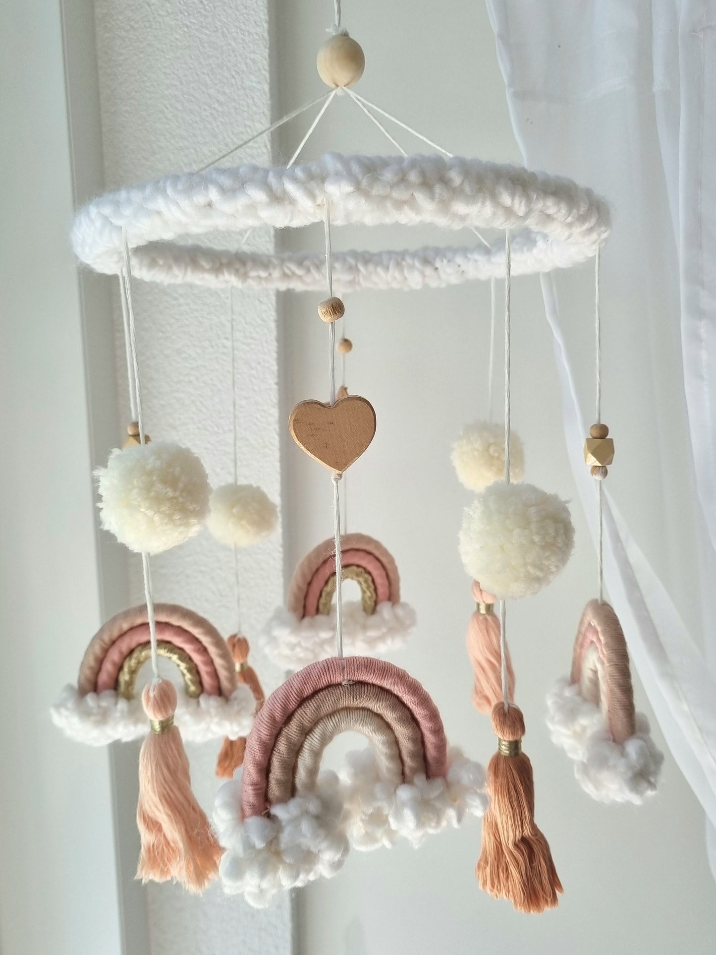 Baby Mobile Makramee Puffel rose