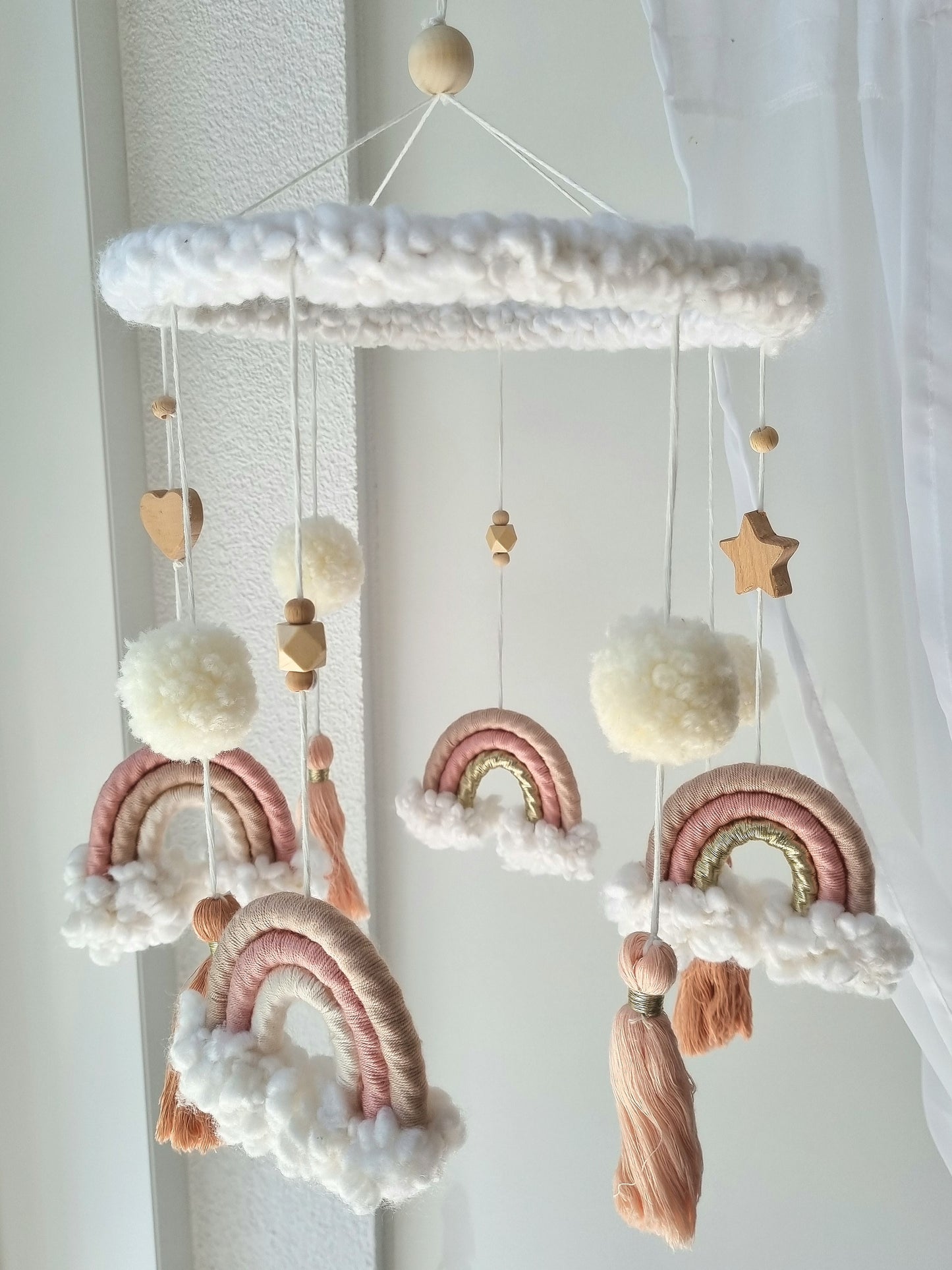 Baby Mobile Makramee Puffel rose
