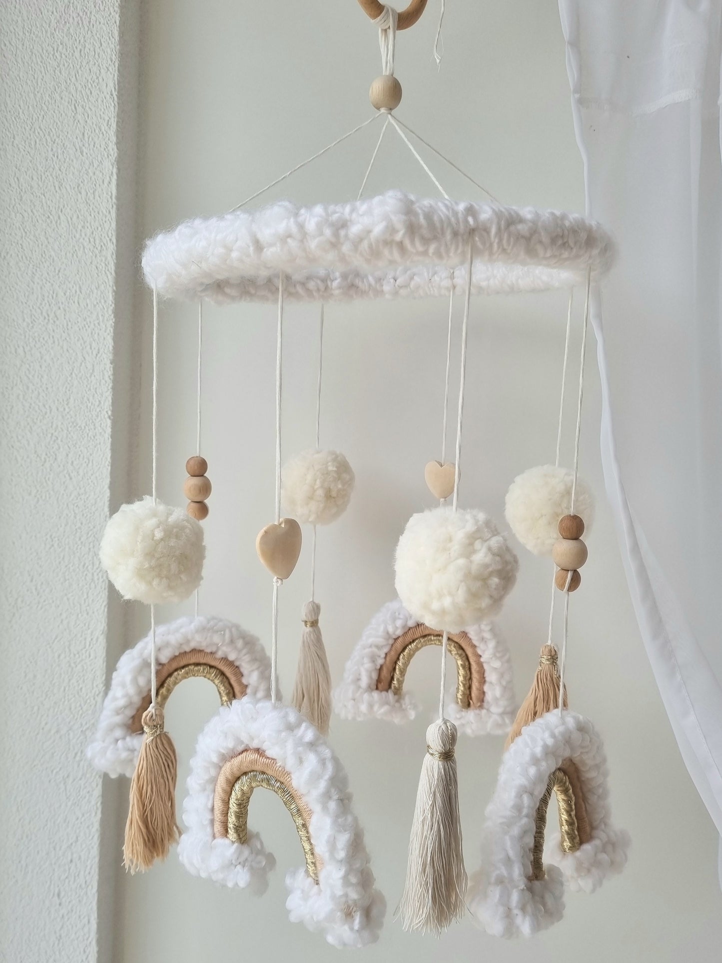 Baby Mobile Makramee Puffel beige