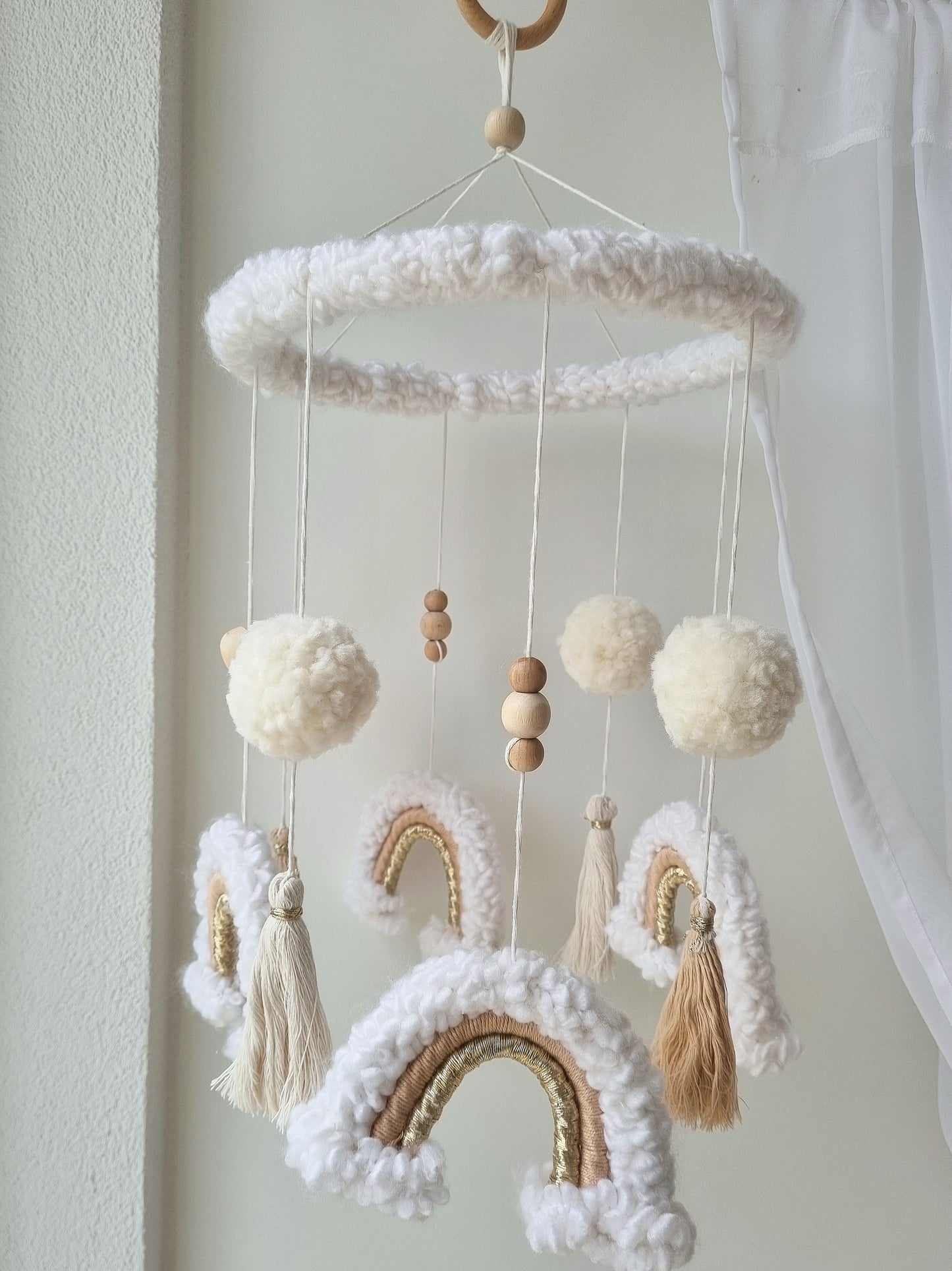 Baby Mobile Makramee Puffel beige