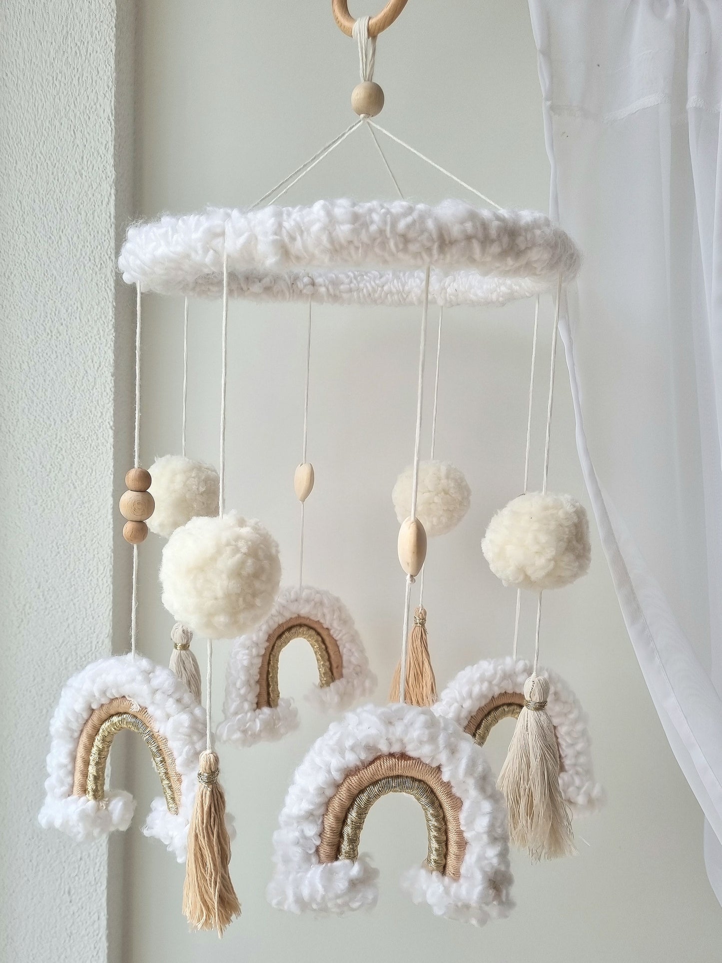 Baby Mobile Makramee Puffel beige