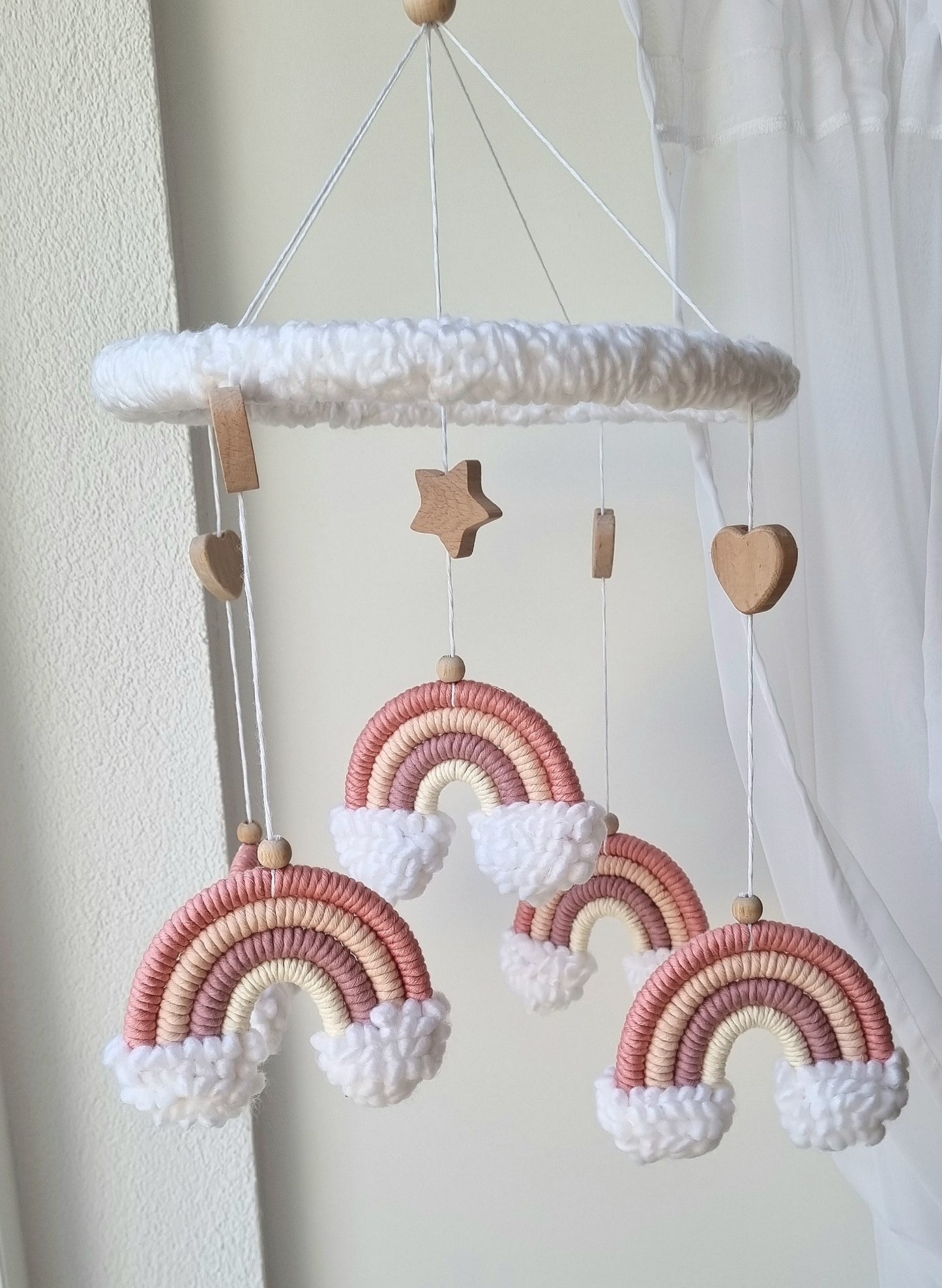 Baby Mobile Puffel Makramee Rose