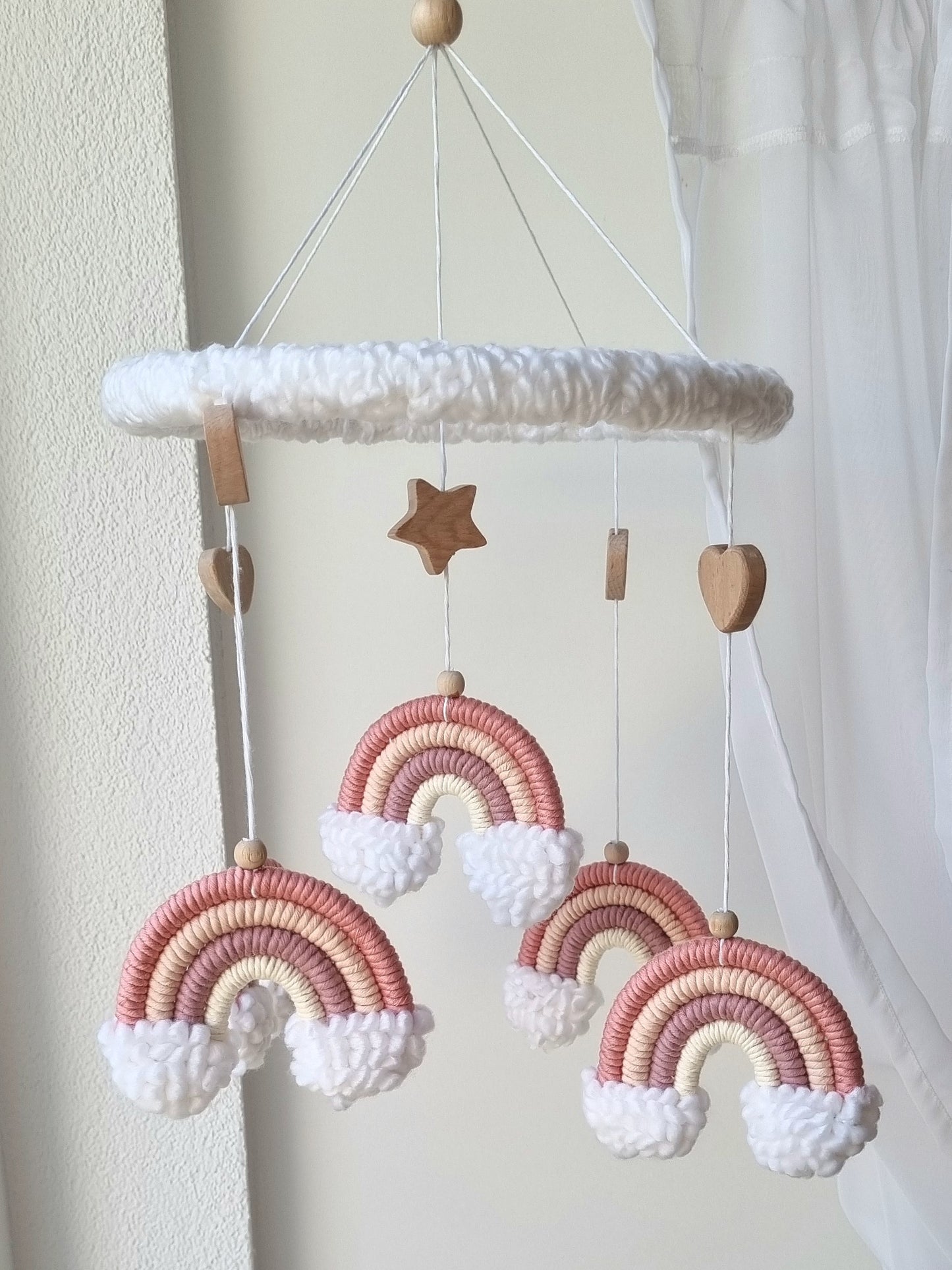Baby Mobile Puffel Makramee Rose