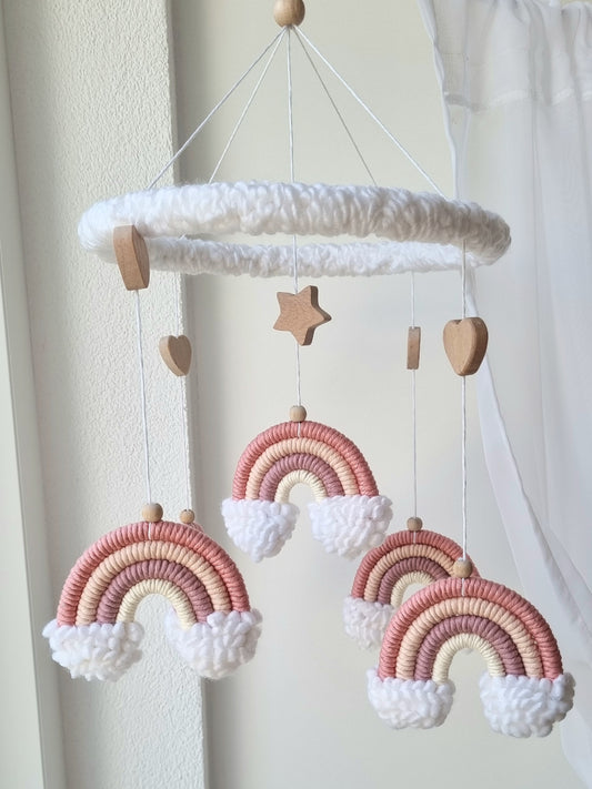 Baby Mobile Puffel Makramee Rose