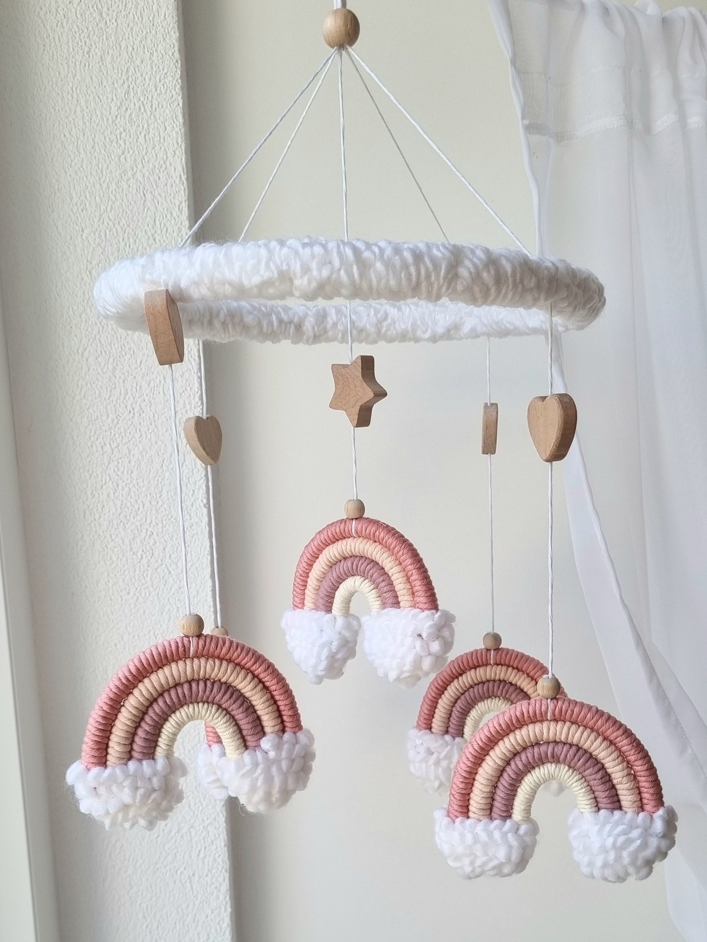 Baby Mobile Puffel Makramee Rose