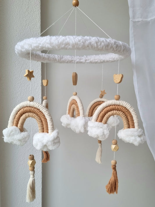 Baby Mobile Makramee Puffel Herz beige