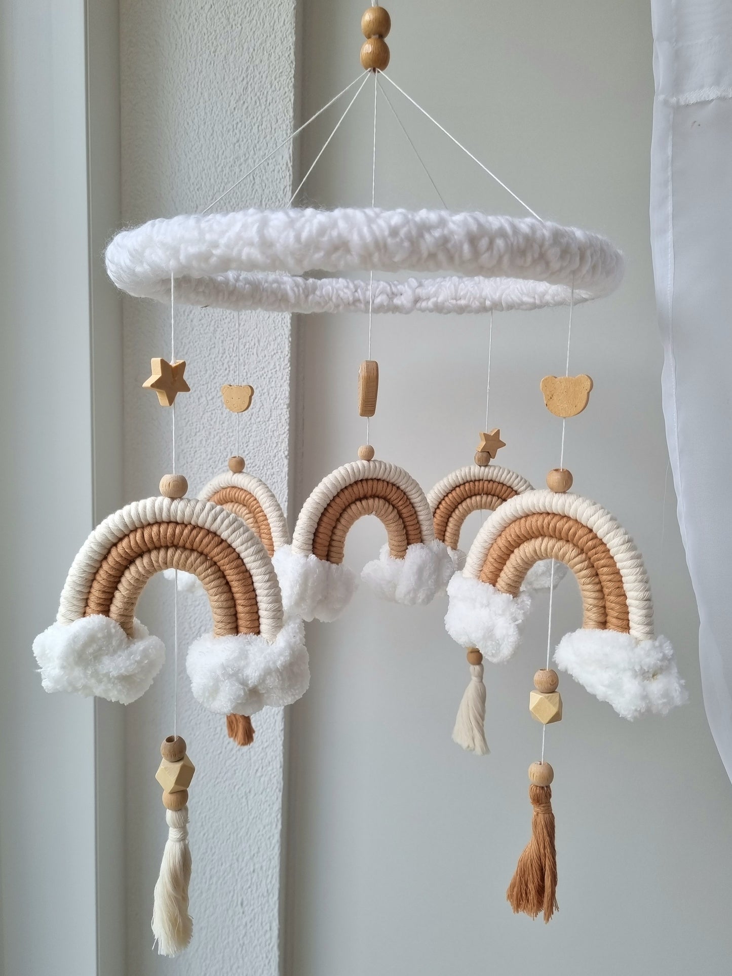 Baby Mobile Makramee Puffel Herz beige
