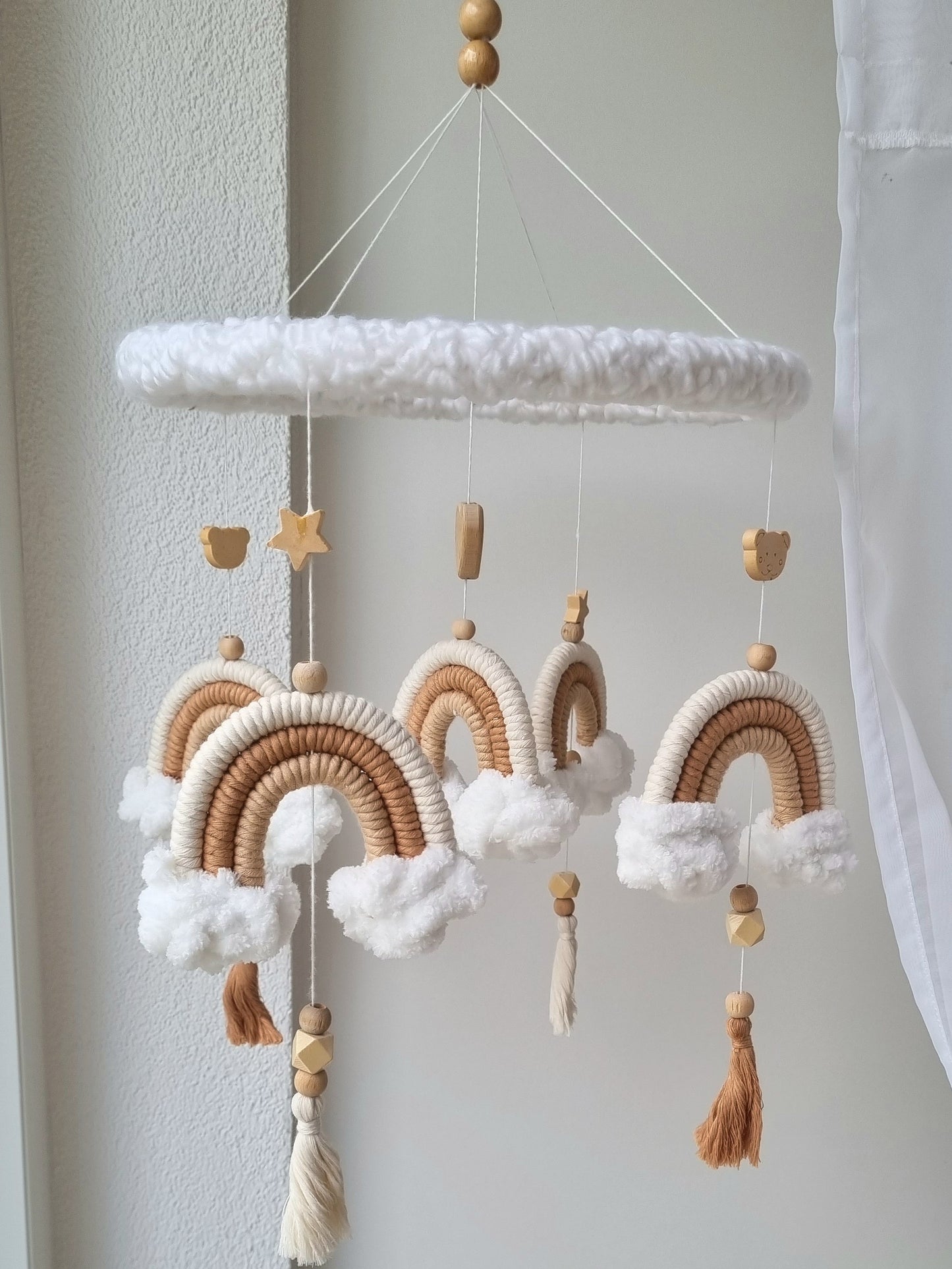 Baby Mobile Makramee Puffel Herz beige