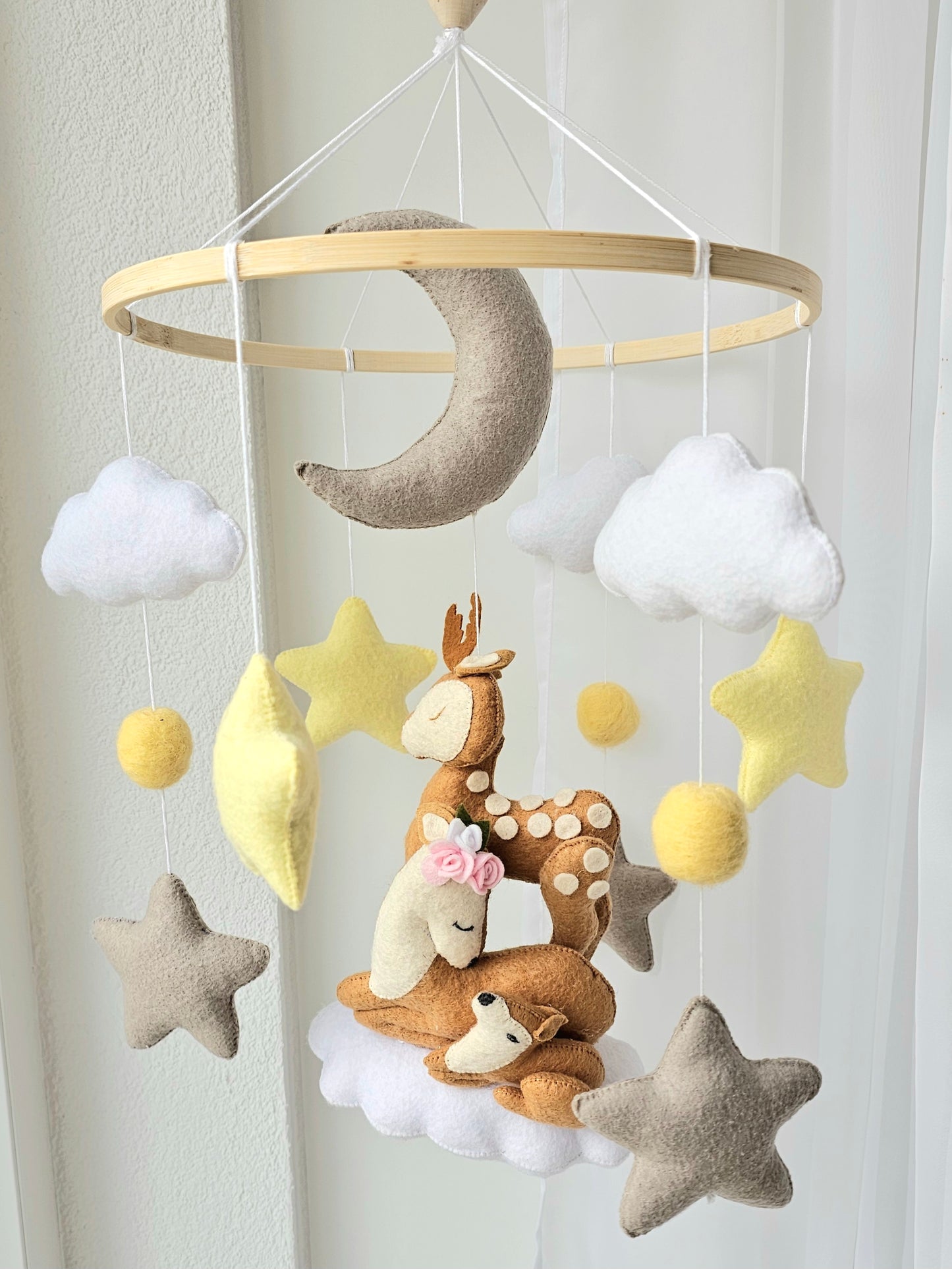 Baby Mobile Bambi Liebe rosa/gelb