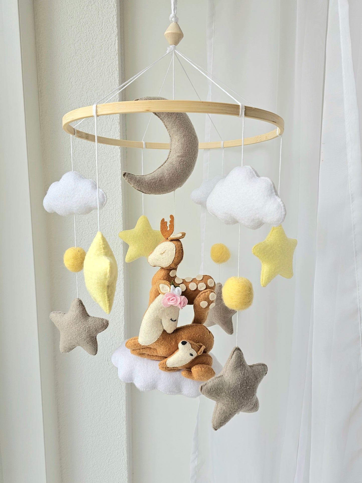 Baby Mobile Bambi Liebe rosa/gelb