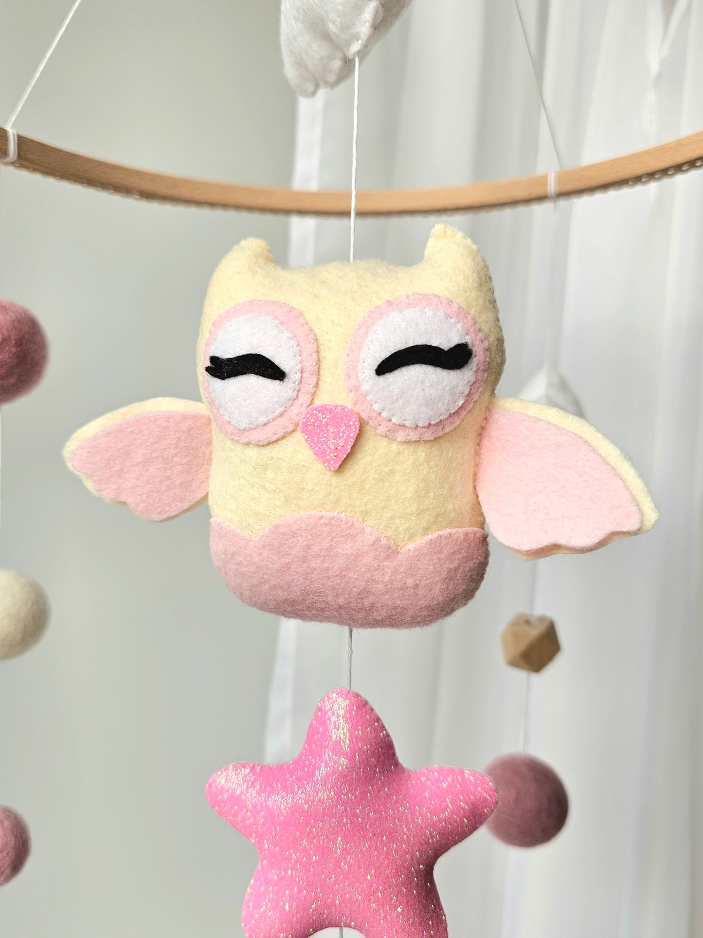 Baby Mobile kleine Eule rosa