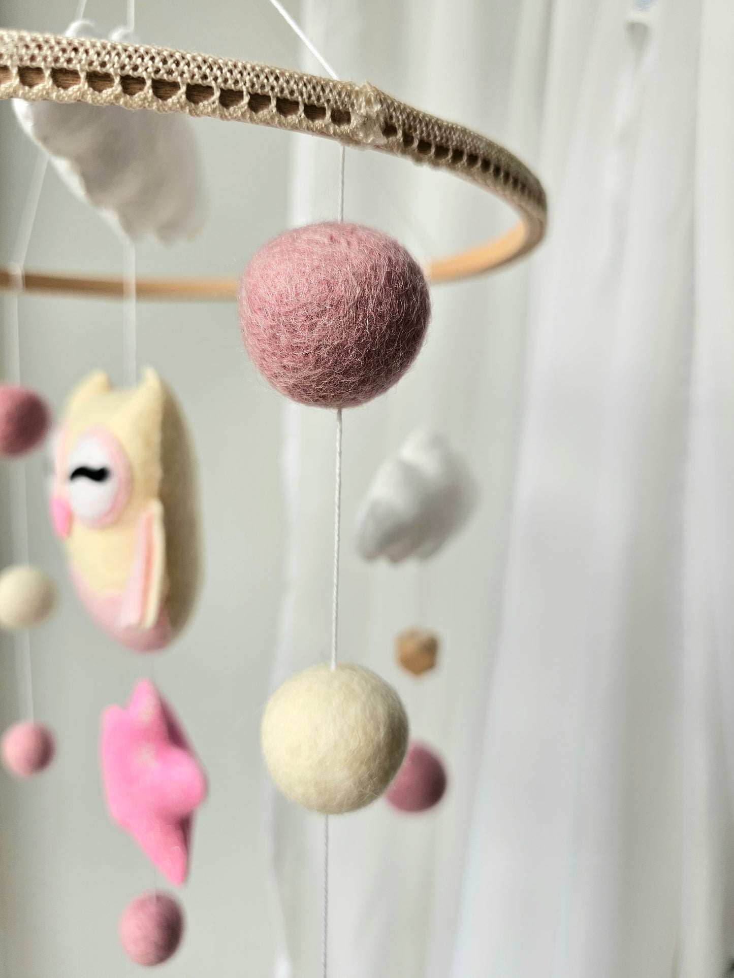 Baby Mobile kleine Eule rosa