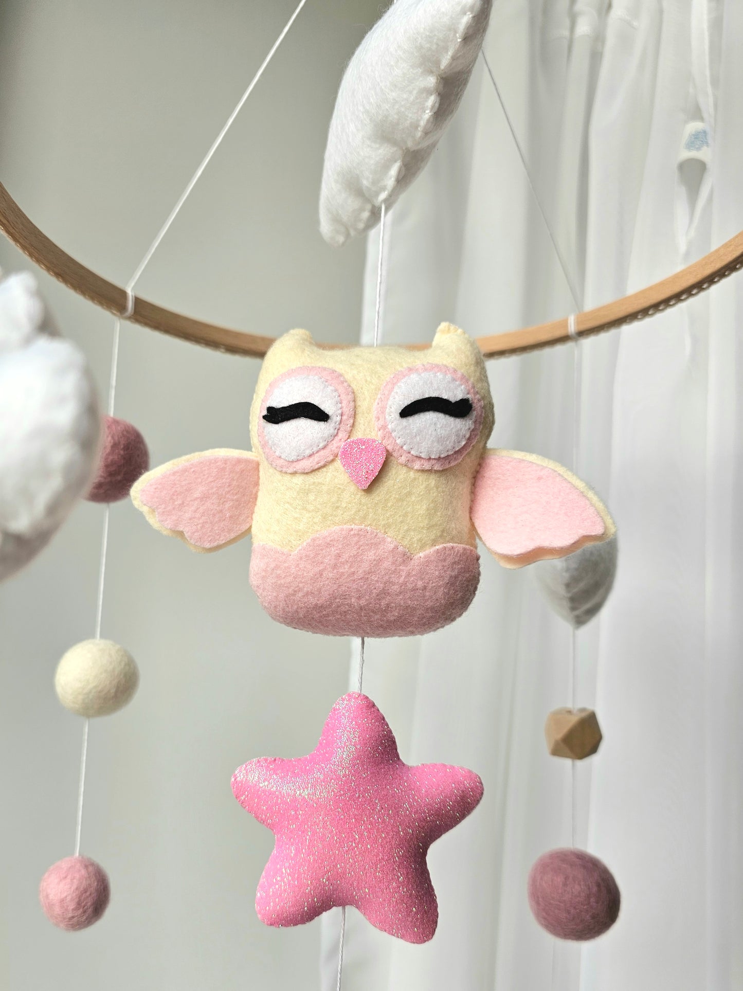 Baby Mobile kleine Eule rosa