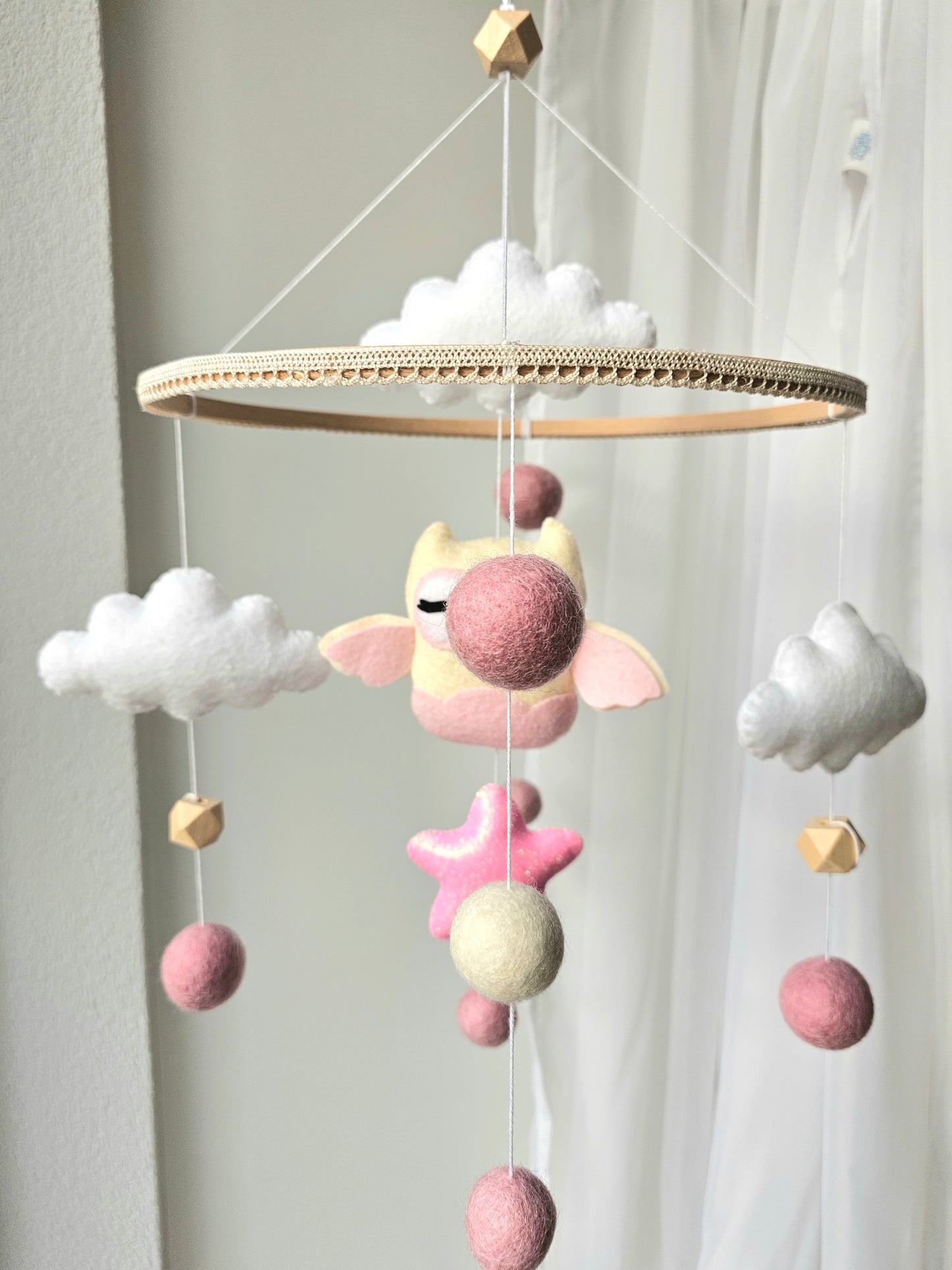 Baby Mobile kleine Eule rosa