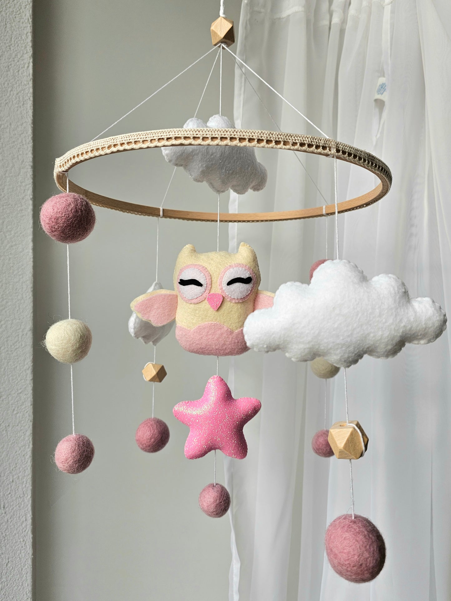 Baby Mobile kleine Eule rosa