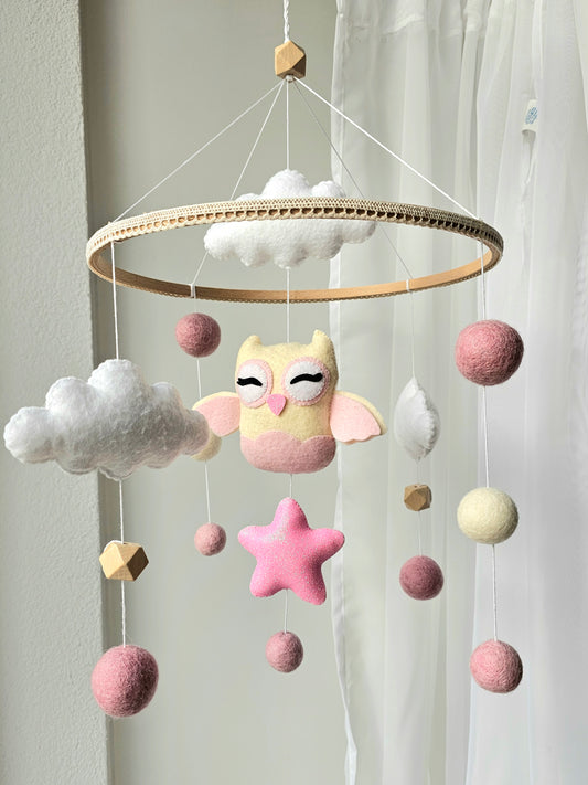 Baby Mobile kleine Eule rosa