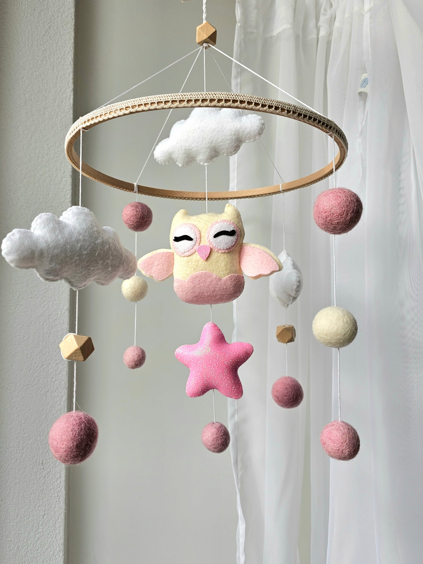 Baby Mobile kleine Eule rosa