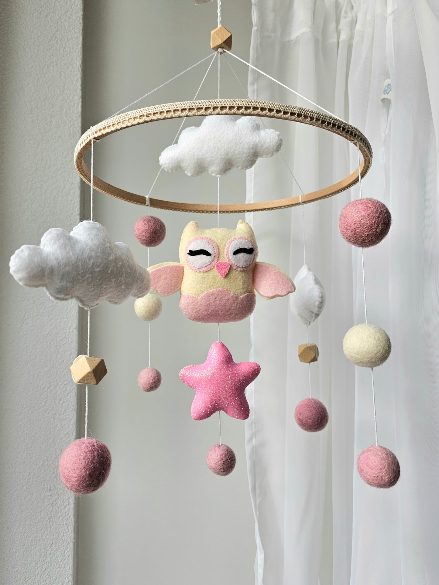 Baby Mobile kleine Eule rosa