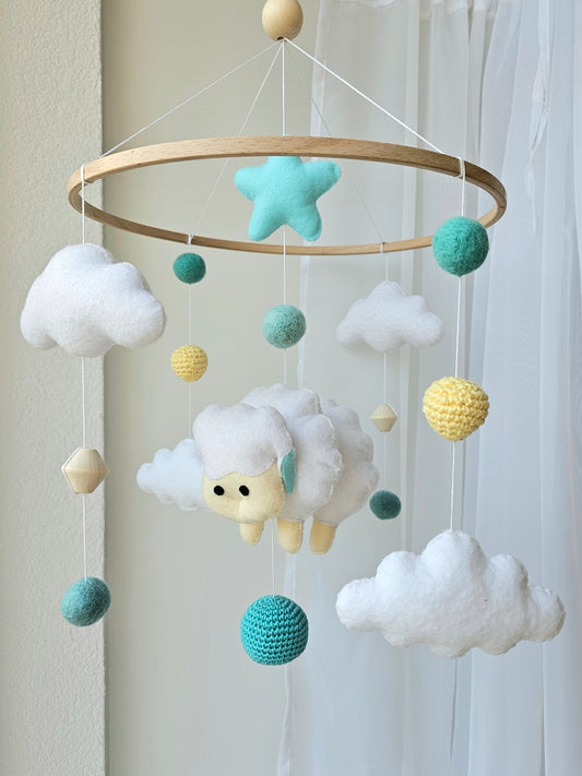 Baby Mobile Schäfchen türkis/gelb