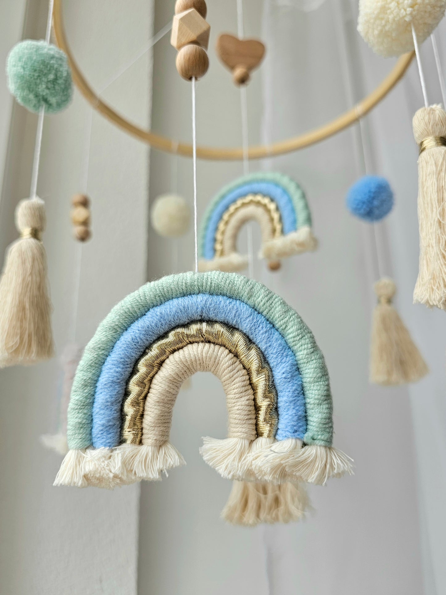 Mobile bébé macramé bleu