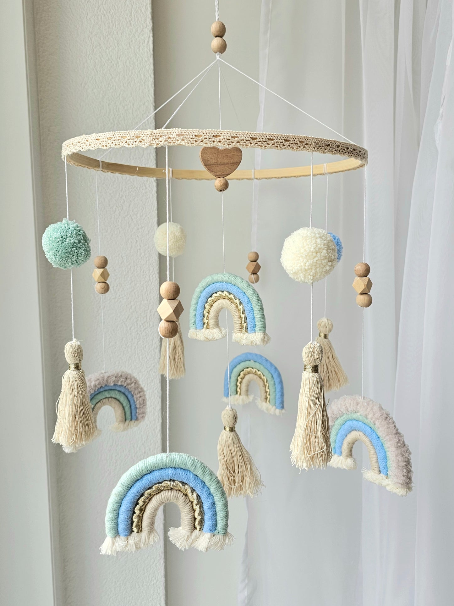 Mobile bébé macramé bleu