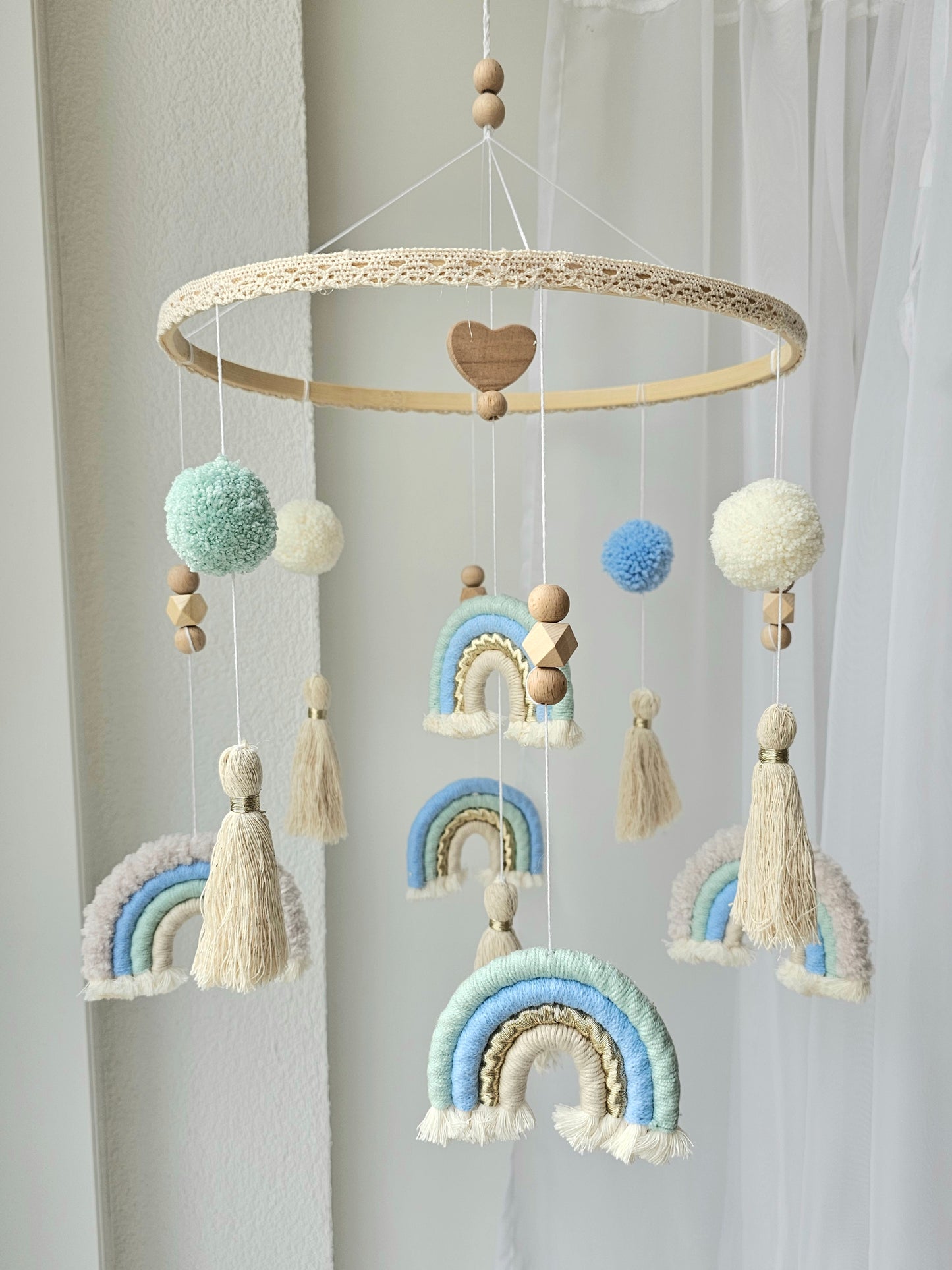 Mobile bébé macramé bleu